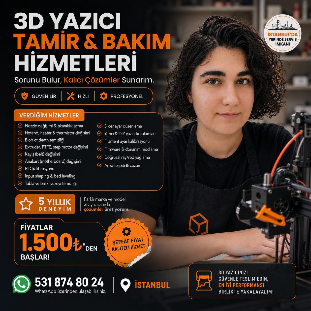 Düzelt3D hizmetlerini ve iletişim bilgilerini gösteren tanıtım afişi